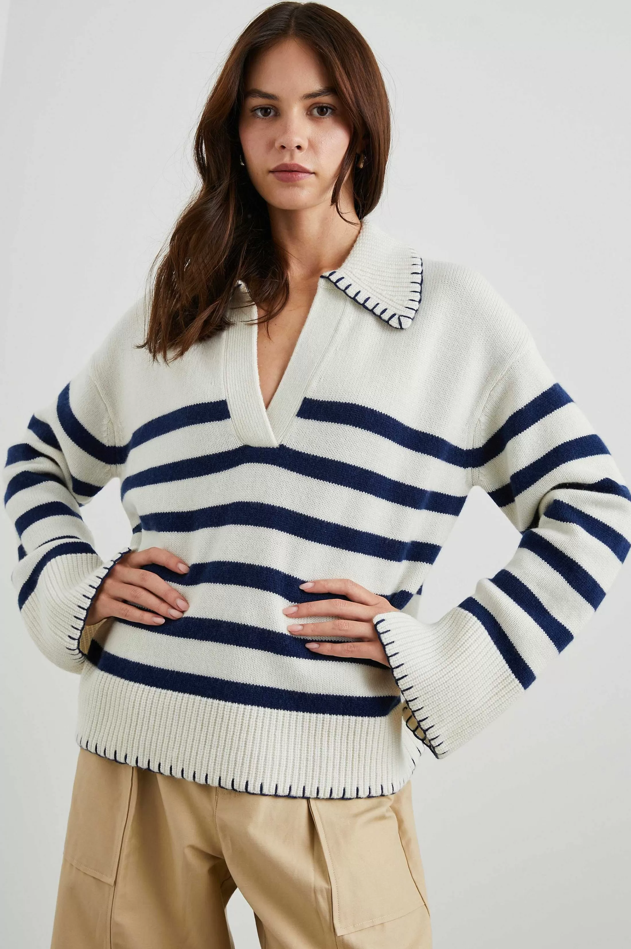 Truien-Rails Athena Trui - Ivoor Marine Stripe