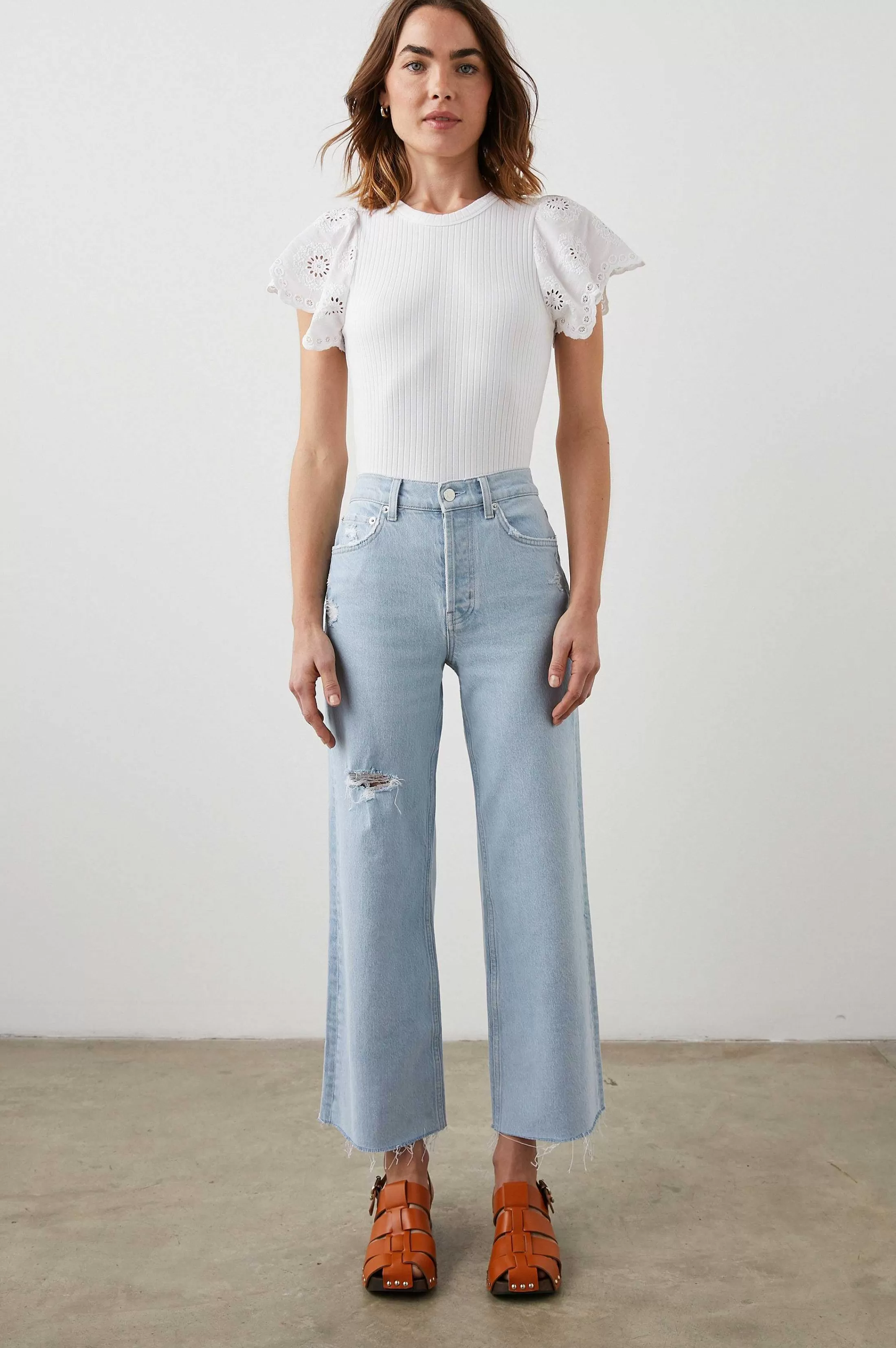 Denim-Rails Getty Crop Wide Poot - Oceanview Distress