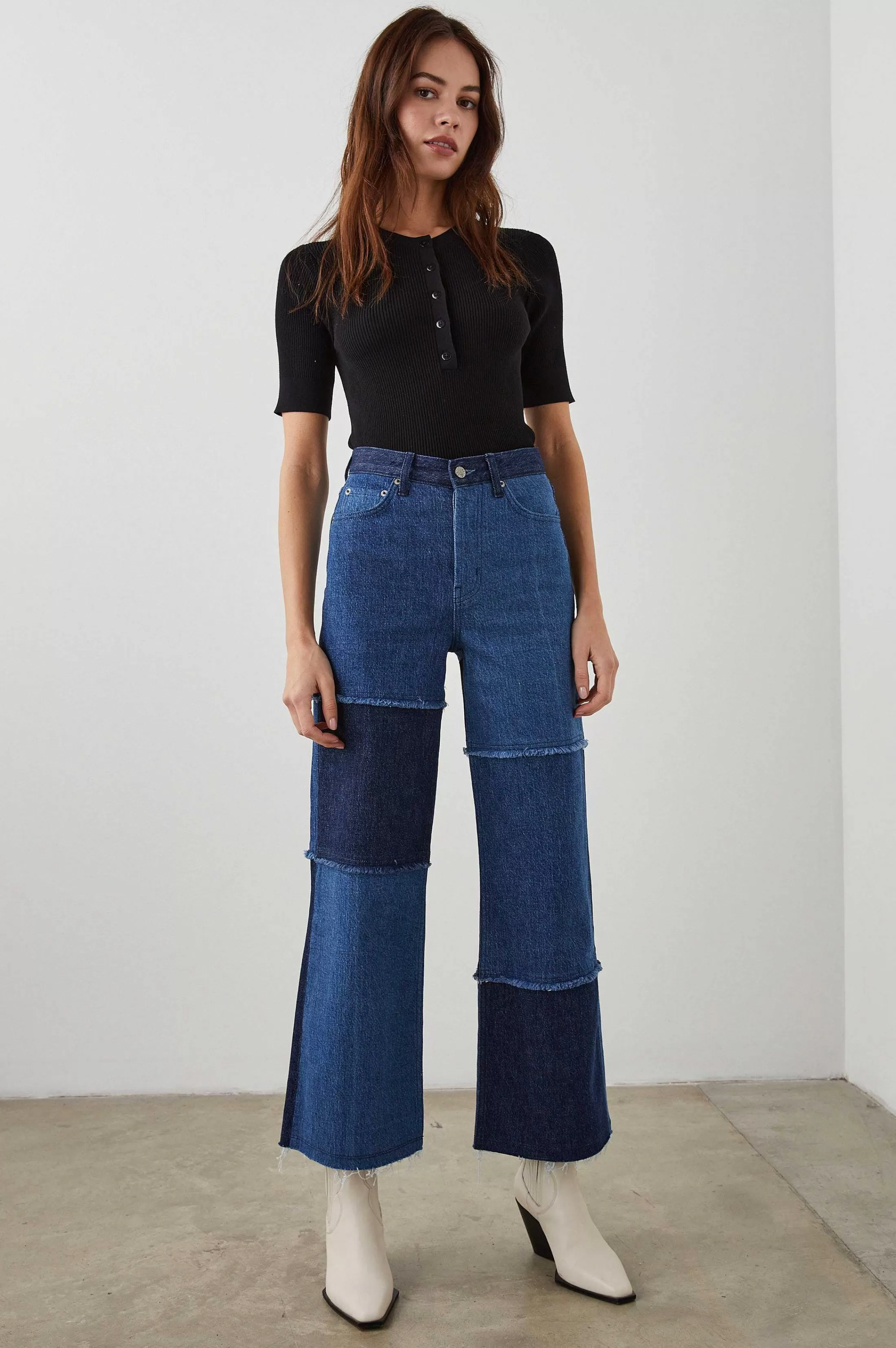 Denim-Rails Getty Crop Wijde Pijpen - Indigo Patchwork