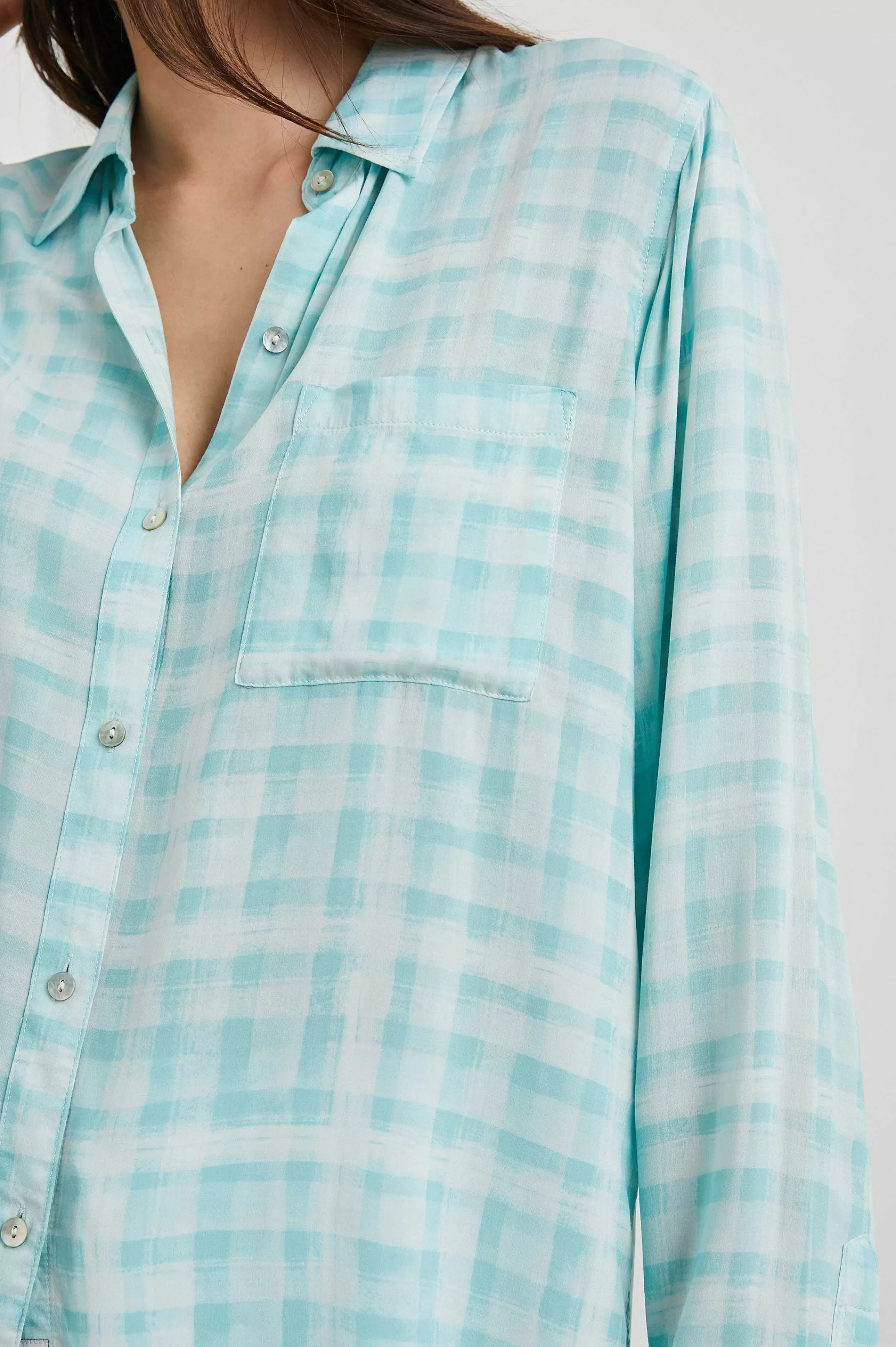 Bovenkanten-Rails Josephine Overhemd - Aqua Plaid