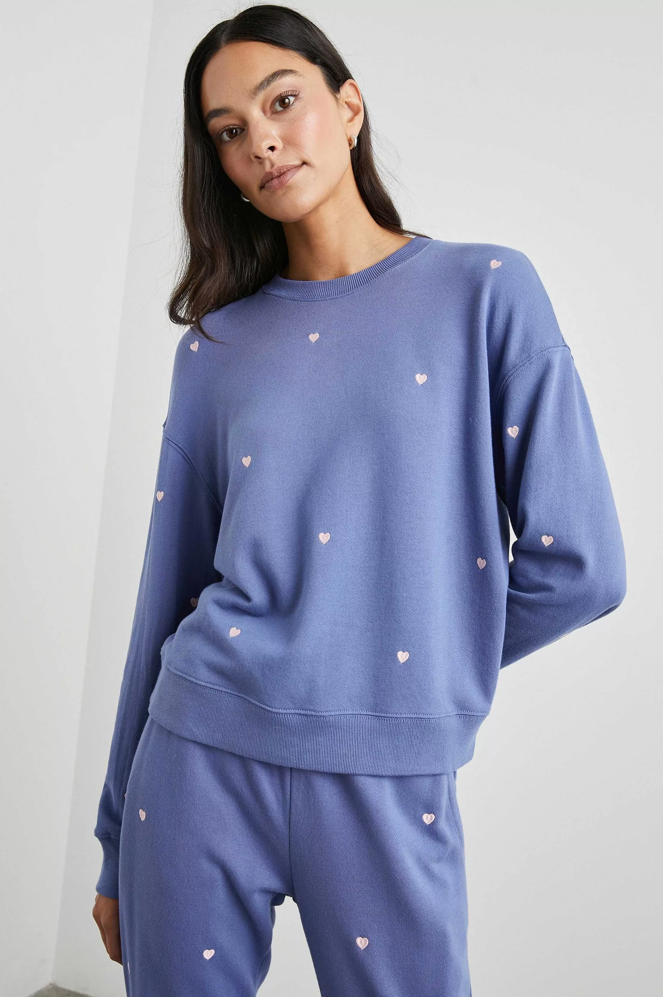 Lounge-Rails Ramona Sweatshirt - Roze Binnenbandborduursel Van Binnenkanten Harten