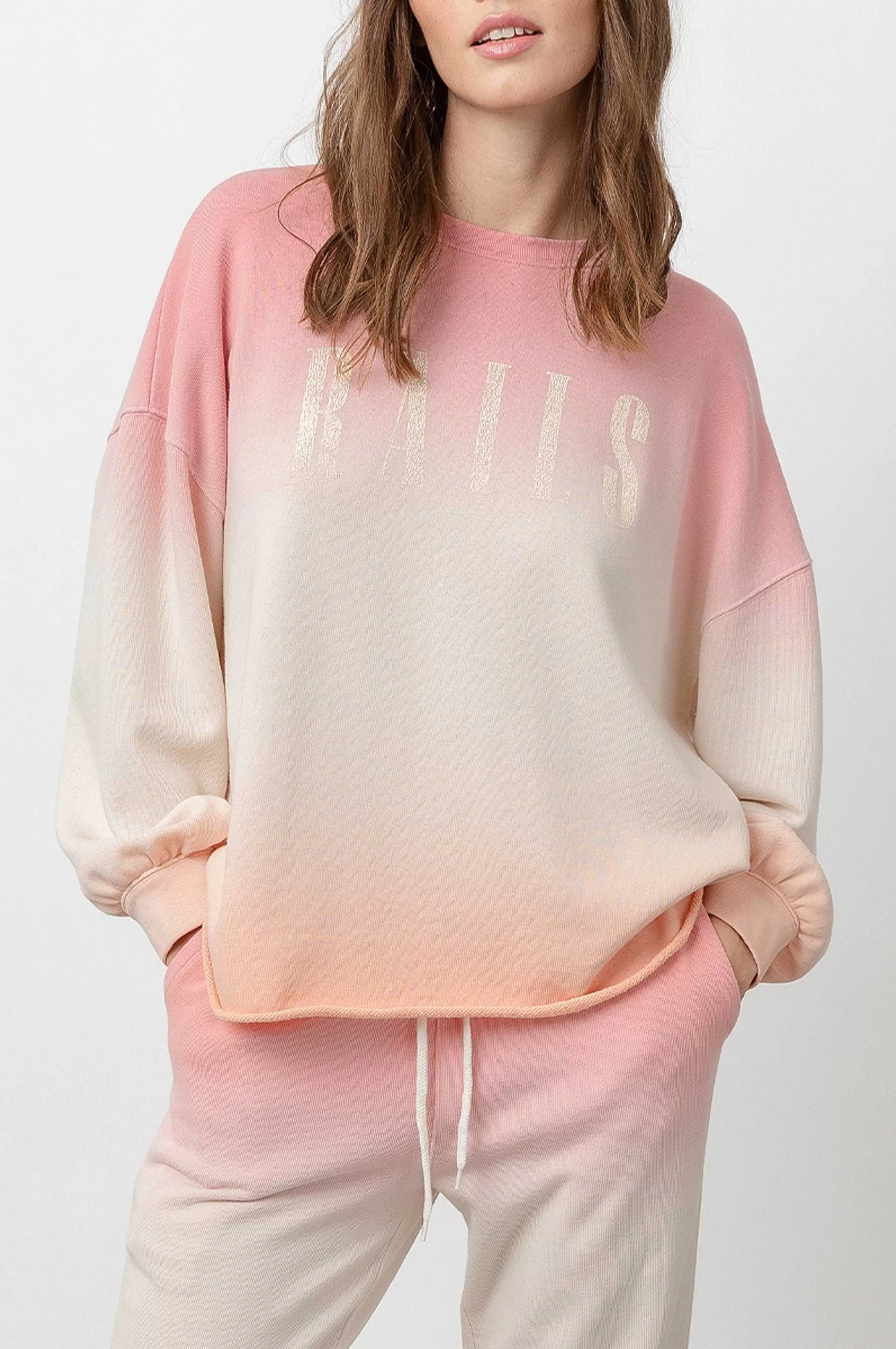 Lounge-Rails Signature Sweatshirt & Kingston-Set - Roze Perzik Dip-Dye