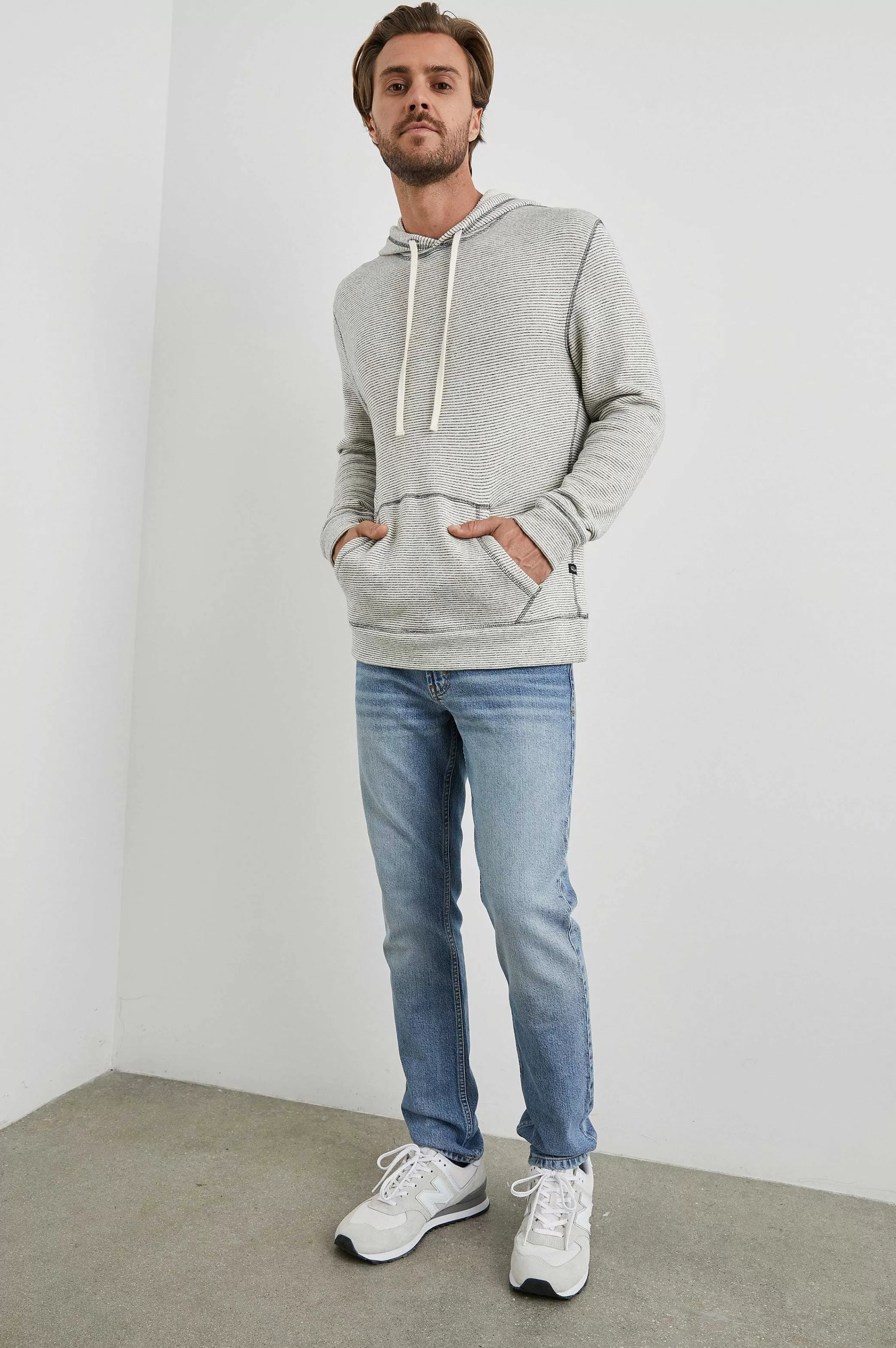 Sweatshirts En Hoodies-Rails Smith Hoodie - Creme Marine Stripe