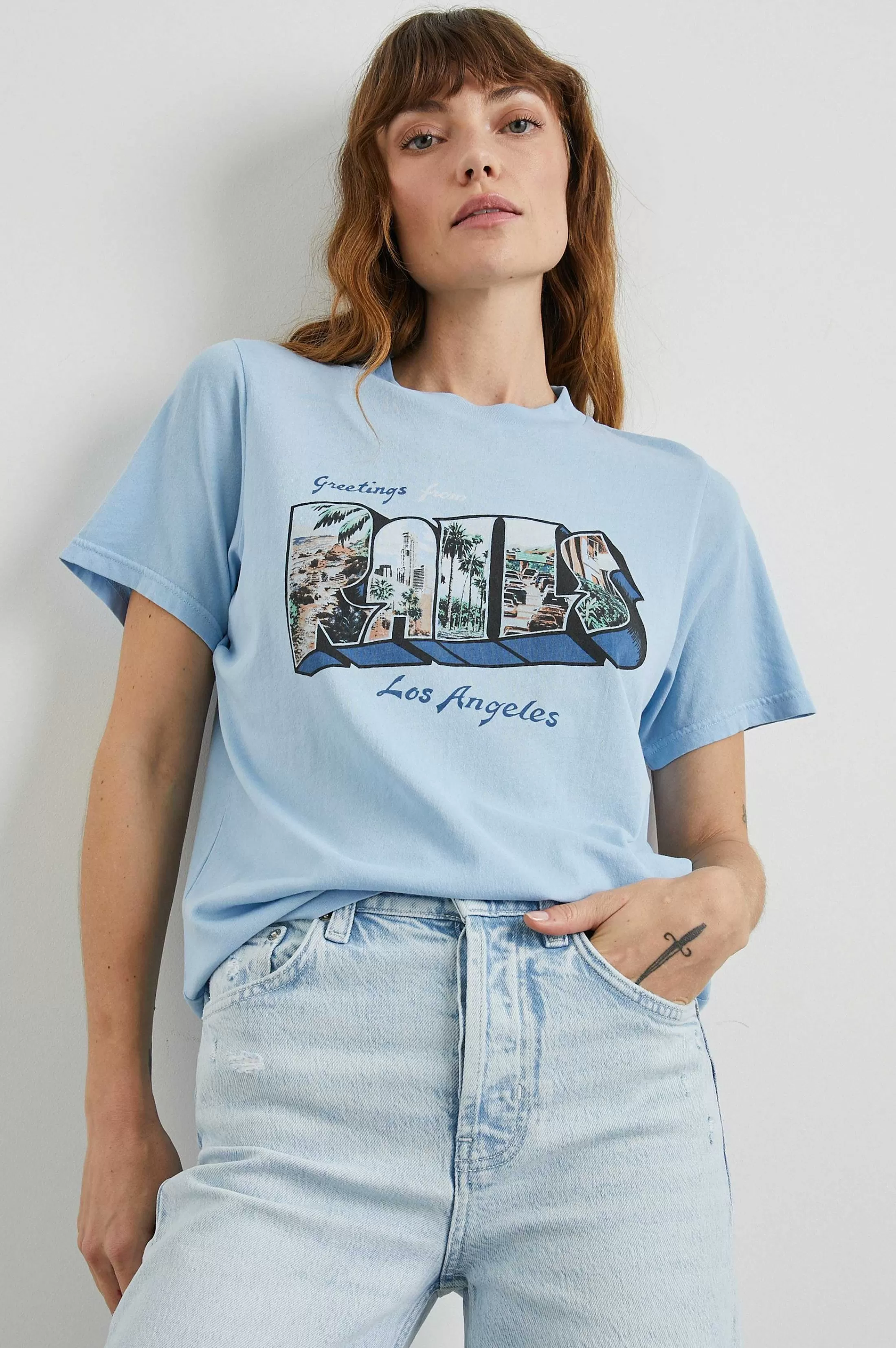 Bovenkanten-Rails Vriendin T-Shirt - Los Angeles Blauw